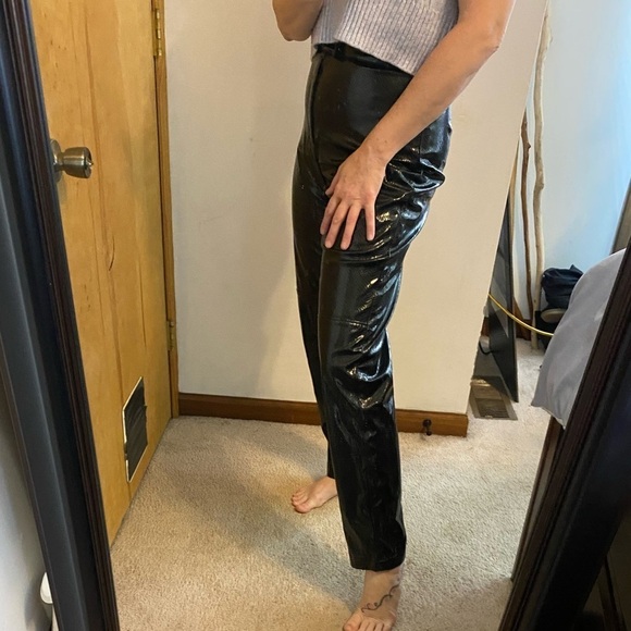 1980s Black Snake Skin Pleather High Waisted Pants - Picture 1 of 13